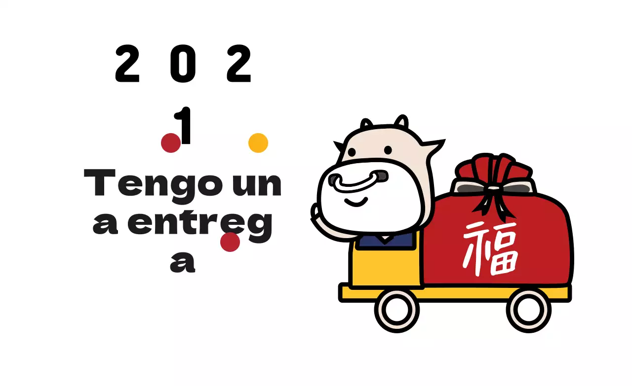 Simpática etiqueta de felicitación de Año Nuevo con ilustración en blanco