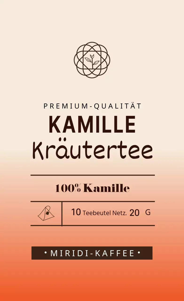 Rotes, elfenbeinfarbenes, illustriertes Etikett für Café-Kamillentee