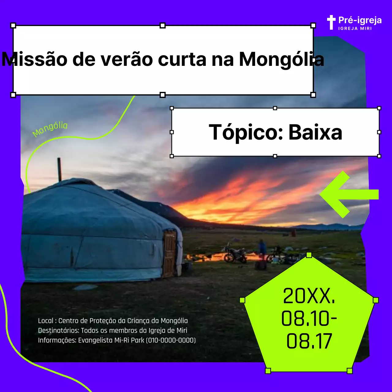 Promover missões de curto prazo numa moldura de formato azul e chartreuse
