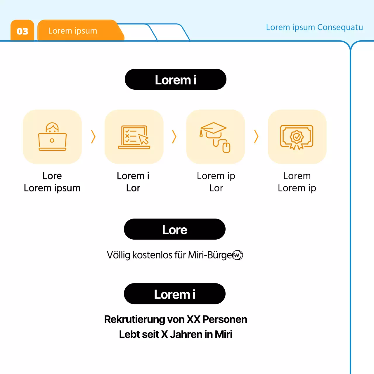 Eine einfache blau-orangefarbene Anwerbung für unternehmerische Auszubildende