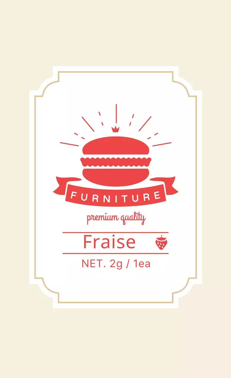 Étiquette macaron fraise illustrée rouge ivoire