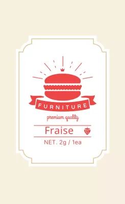 Étiquette macaron fraise illustrée rouge ivoire