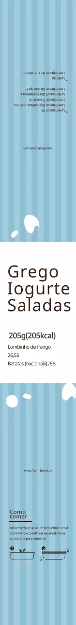 Rótulo ilustrado azul para salada de iogurte grego