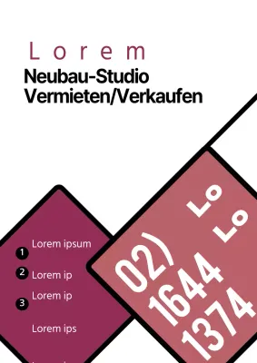 Einfaches Verkaufsobjekt mit violetten Formen zur Förderung von Mietobjekten