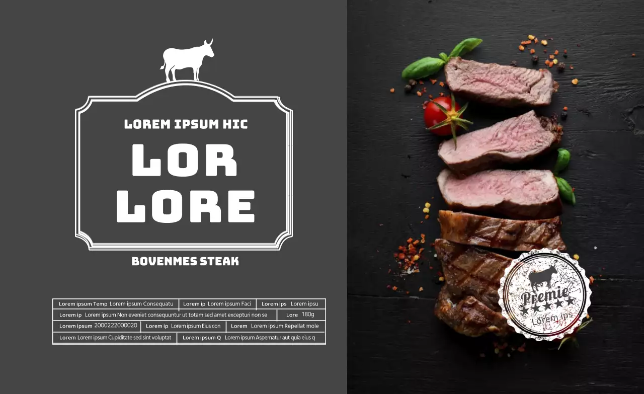 grijs icoon foto gemarkeerd voedsel steak detail label