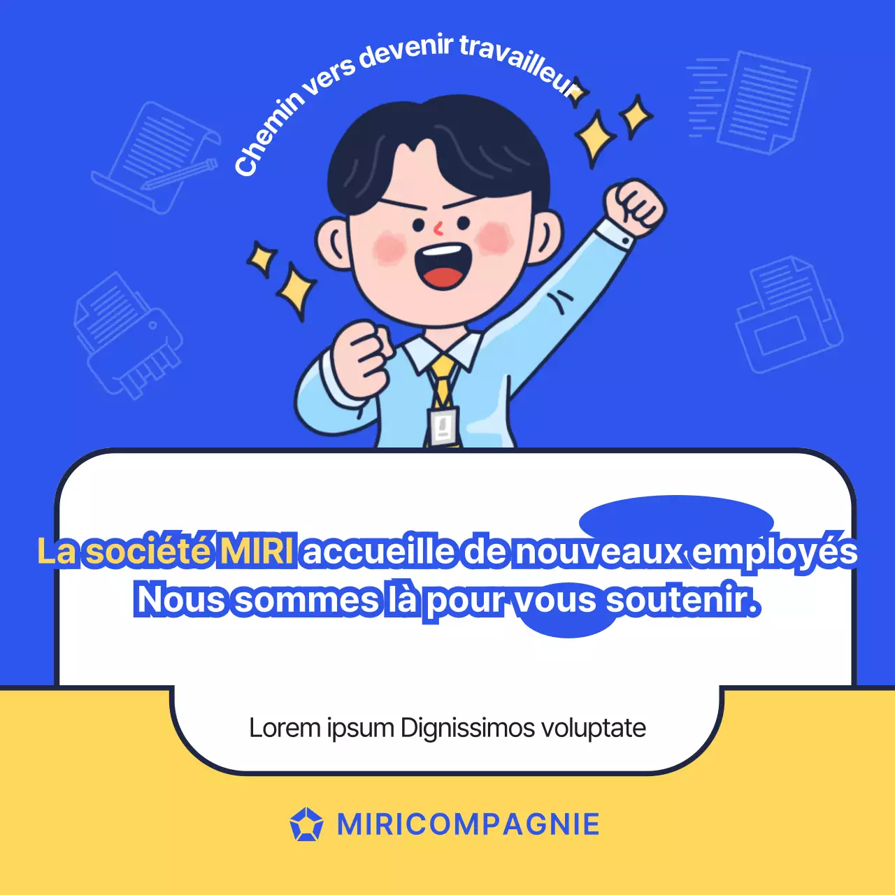 Un kit d'intégration des nouveaux employés simple, bleu et jaune