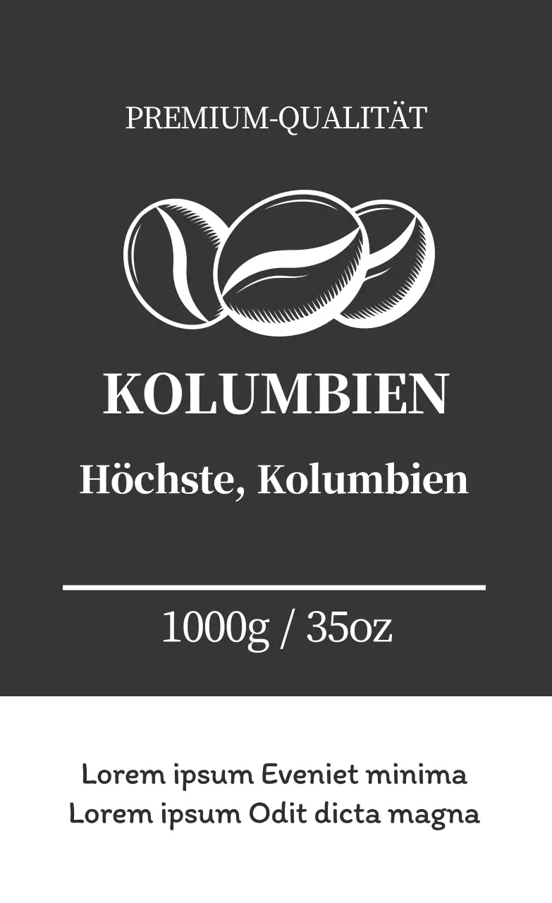 Sauberes Kaffeebohnen-Etikett mit grauer Illustration