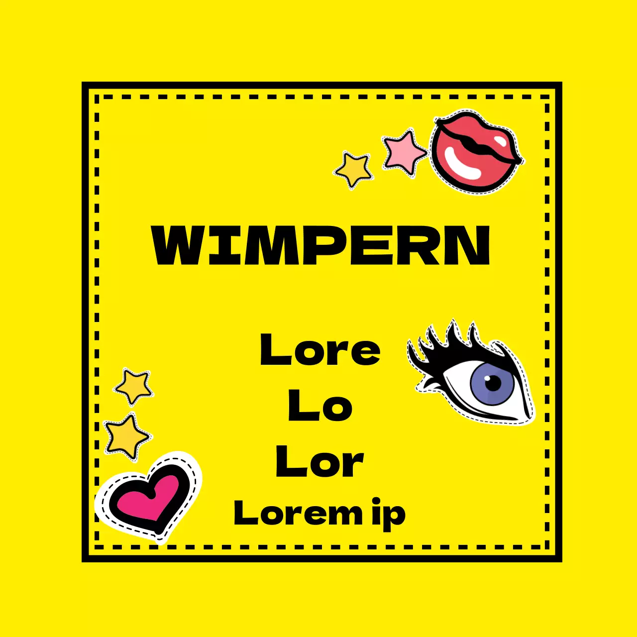 Gelb-rosa Retro-Illustration, die für die Schönheit der Wimpern wirbt