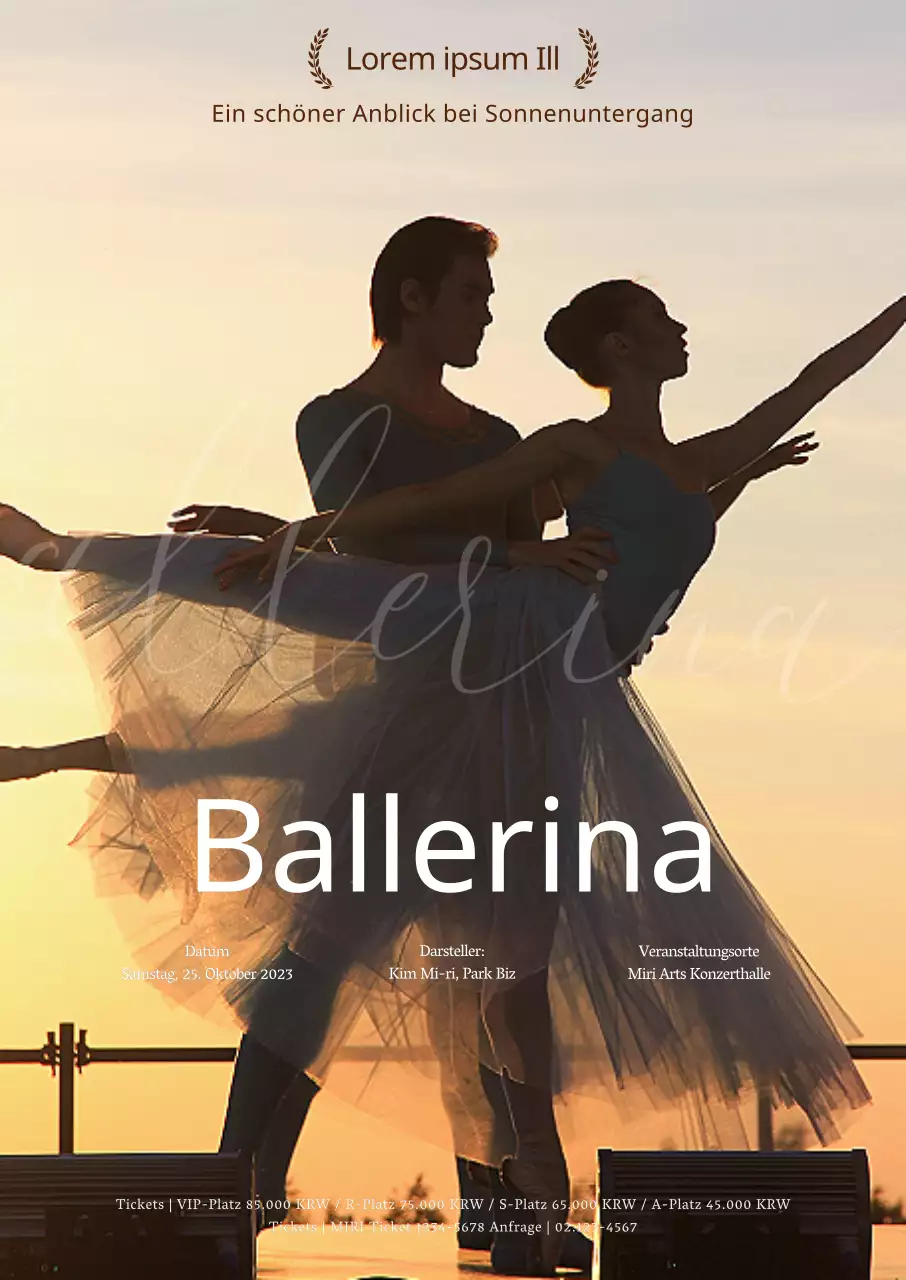 AufführungBallettaufführung vor dem Hintergrund eines gelben Sonnenuntergangs
