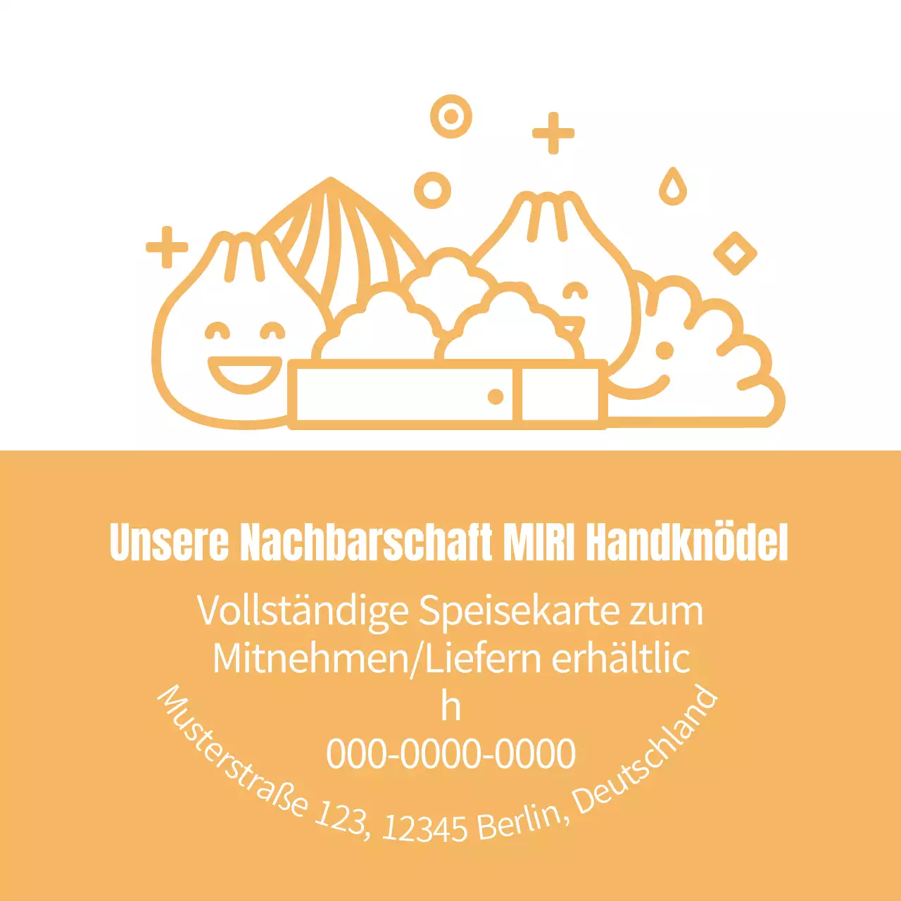 Gelbe Illustration süßes Restaurant Knödel Werbeetikett