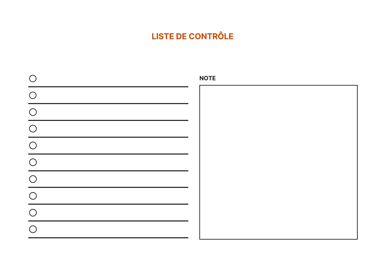 Liste de contrôle simple de la ligne blanche