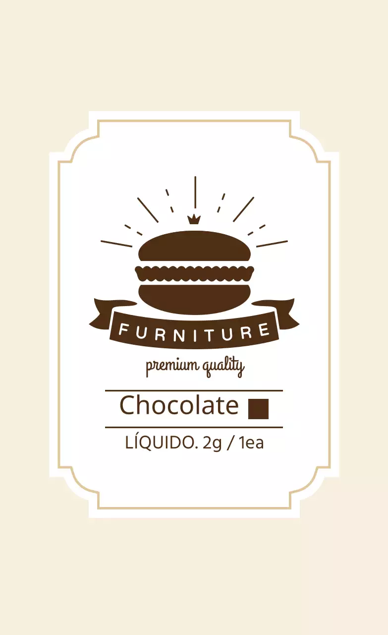 Rótulo de chocolate macaron ilustrado em castanho-marfim