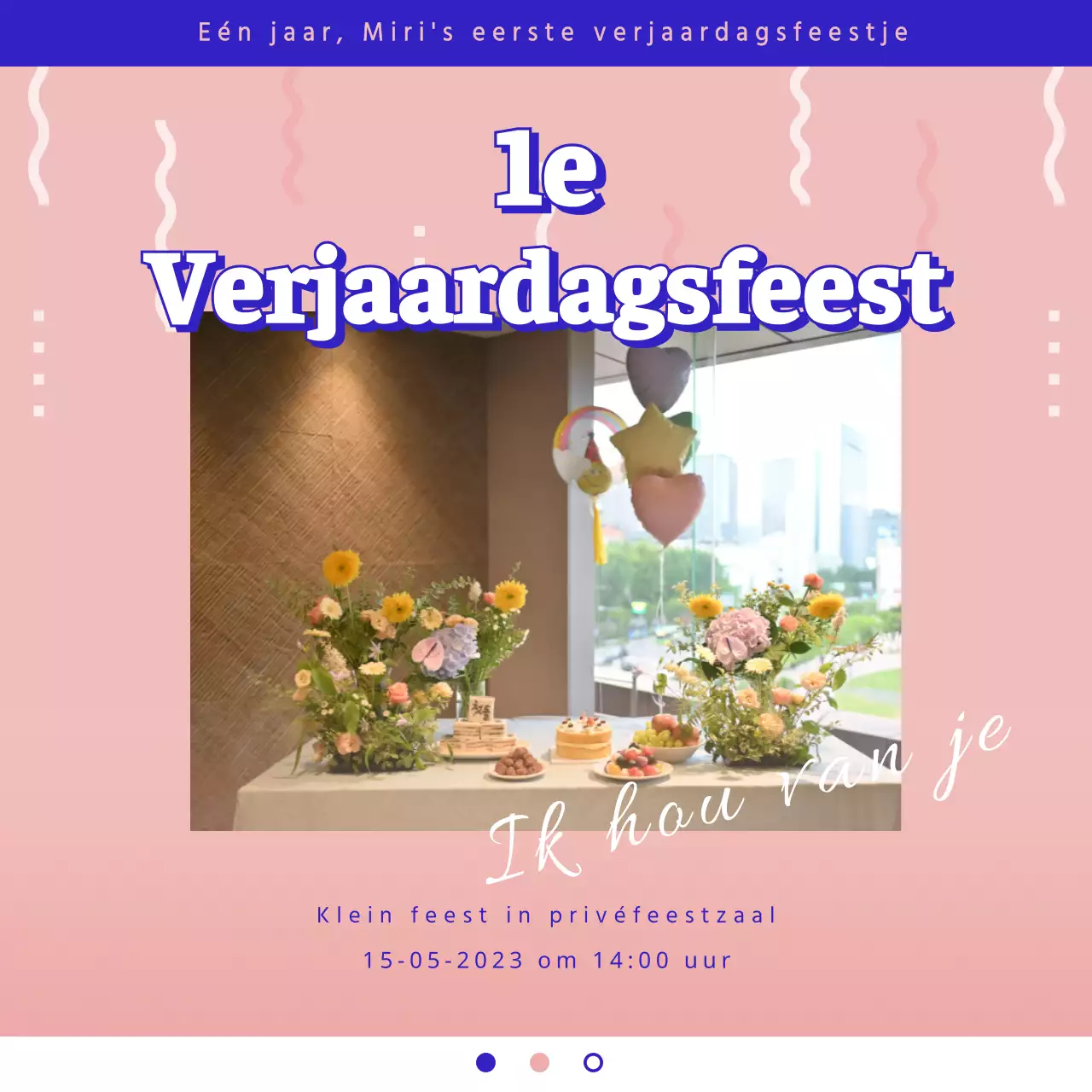 Een kleurrijke baby shower feestzaal met een eenvoudige casual stijl in roze en blauw Instagram feed