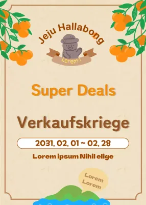 Ein beiger Jeju-Bauernhaus-Hallabong mit niedlichen Illustrationen ist nur für begrenzte Zeit im Angebot