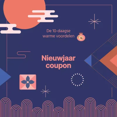 Oranje punten Lunar New Year coupon aanbieding op een marine achtergrond