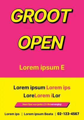 Promoot de opening van een mobiele telefoonhandel met een roze en gele, goed zichtbare banner