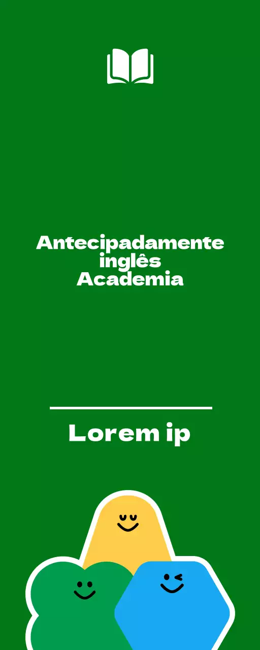 Para promover uma escola de inglês para alunos do ensino básico com uma ilustração de uma personagem de banda desenhada verde e amarela.