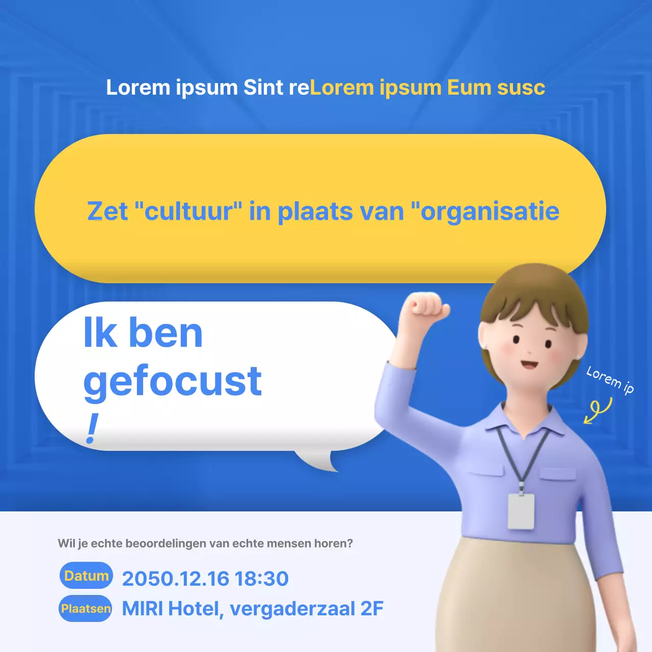 Blauw met gele 3D-geïllustreerde collegegids voor organisatiecultuur