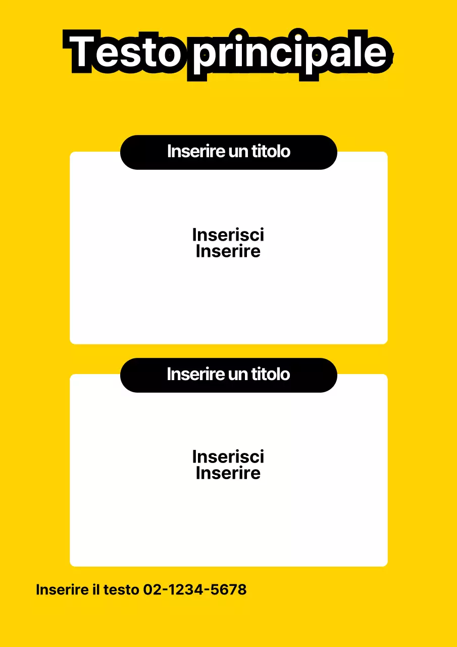 Un semplice volantino con testo e forme gialle e nere