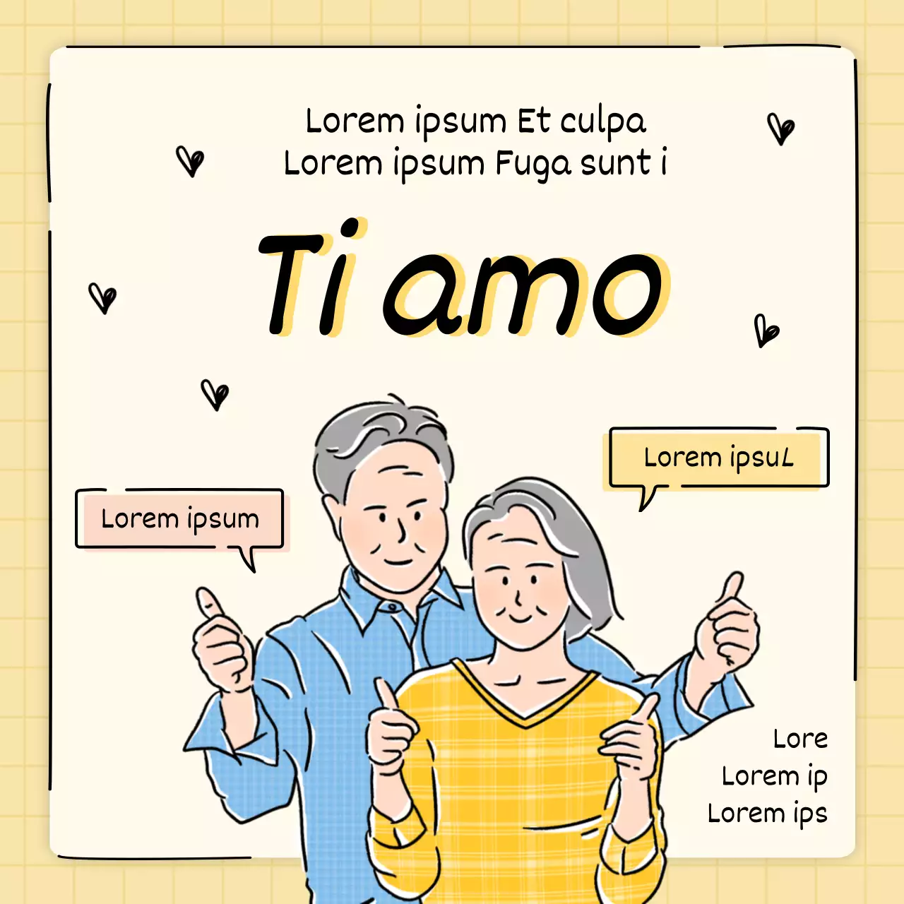 Scritta per la festa della coppia con illustrazione della linea gialla