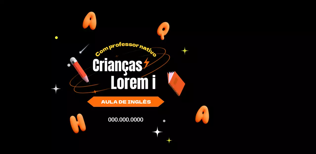Aulas de inglês para crianças com um atrativo visual laranja e preto