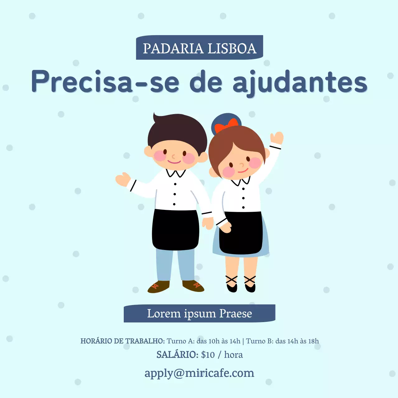 Anúncio de emprego simples e giro com fundo azul claro e texto azul V1