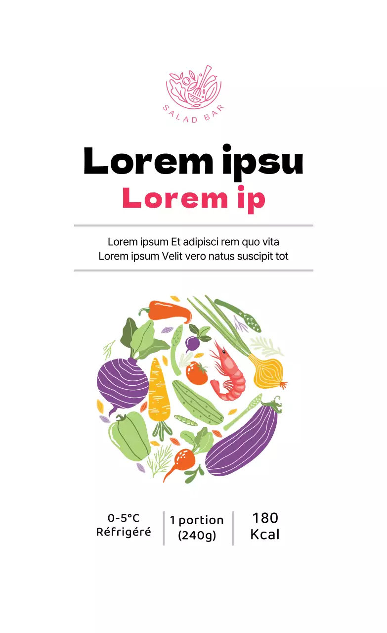 Étiquette alimentaire illustrée rose pour salade