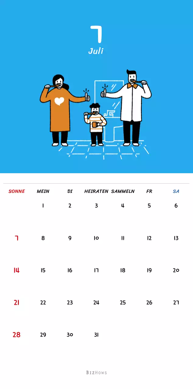 Neujahrskalender mit niedlichen Illustrationen