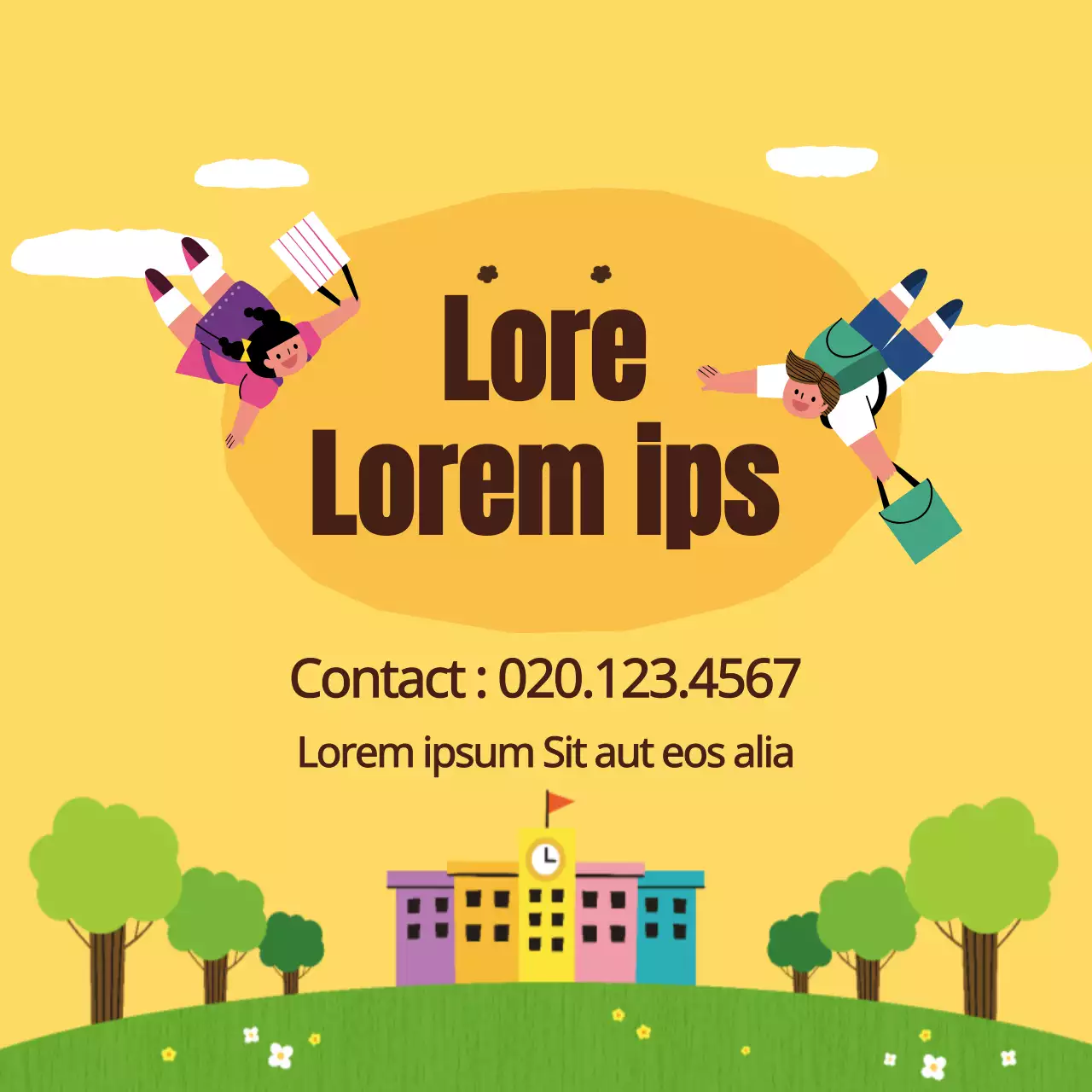 Een gele geïllustreerde school voor bijles promoten