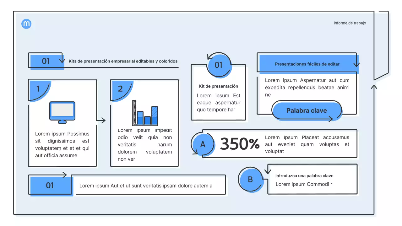 Formas de puntos con flechas azul claro kit de presentación empresarial