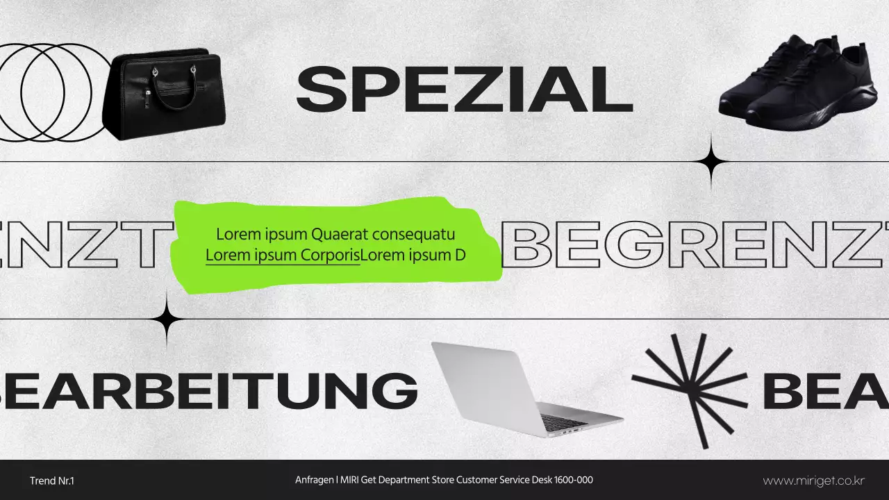 Präsentation der VIP-Vorteile eines Kaufhauses in Schwarz-Weiß und Limettengrün