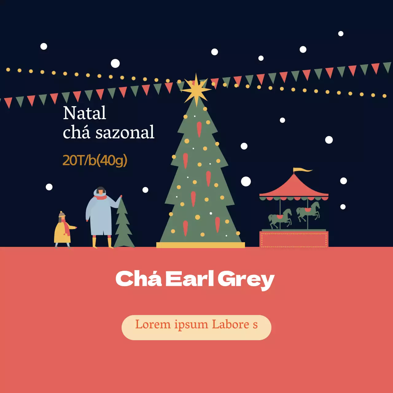 Rótulo de chá Earl Grey verde vermelho com ilustração da época natalícia