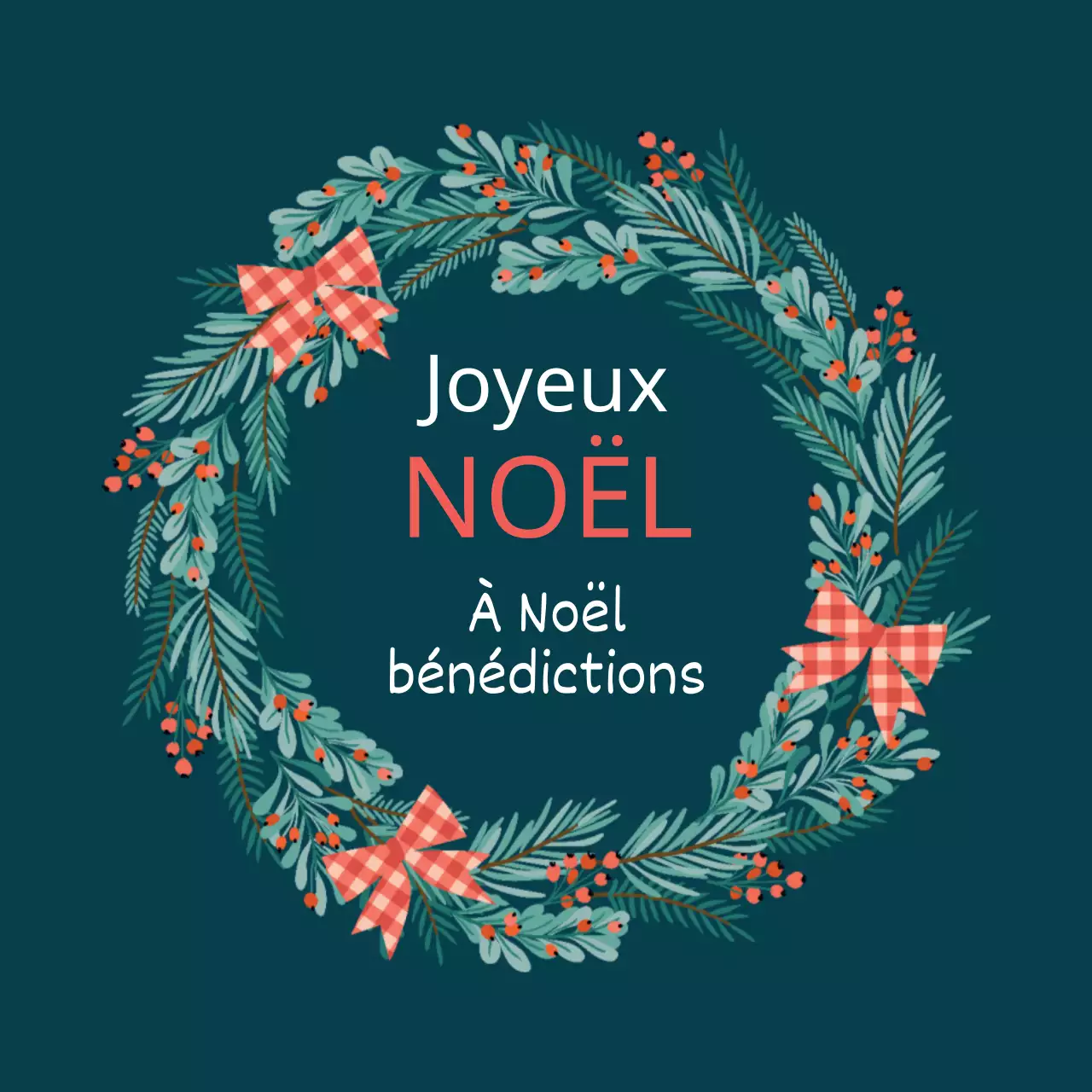 Étiquette de vœux de Noël illustrée rouge turquoise