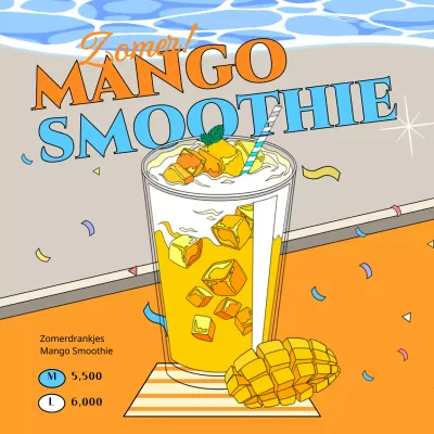Geel Retro Zomertijd Café Drank Pop Art Mango Smoothie