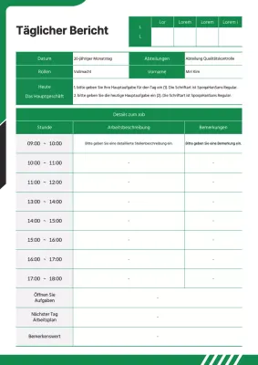 Ein einfacher schwarz-grüner Tagesbericht