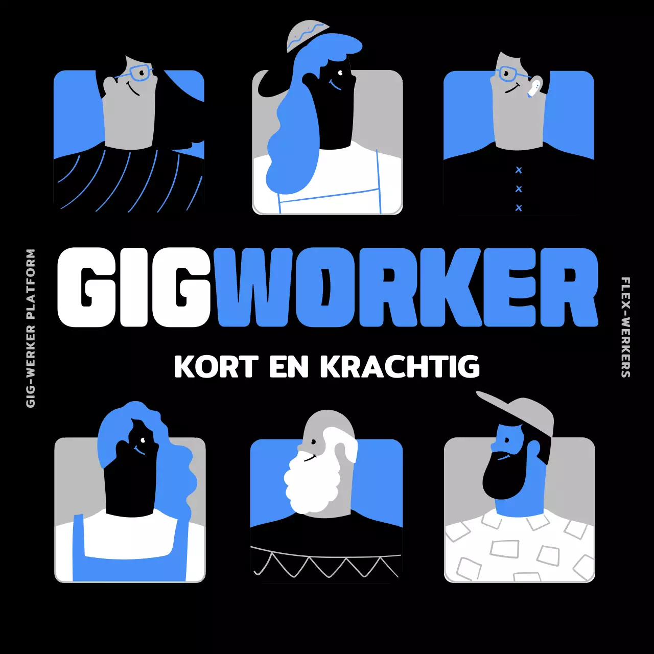 Blauwe en zwarte mensen illustratie Introductie van gigworkers