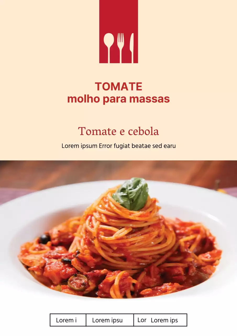 Cartaz de design simples de rótulo de molho de massa de tomate em vermelho e bege