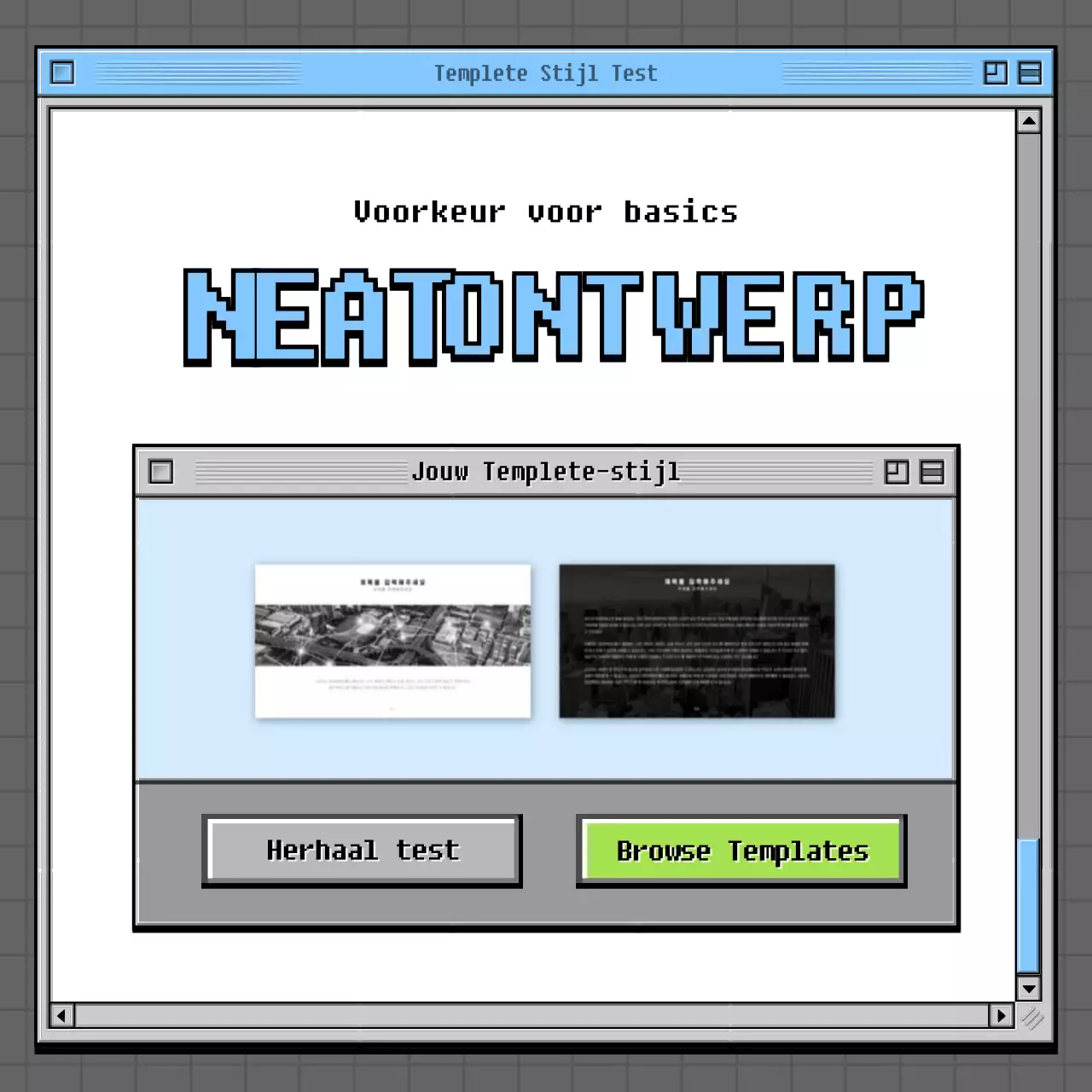 Retro browser concept psychologie test in grijs en groen