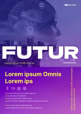 Un simple webposter violet et jaune pour un forum sur les perspectives et l'avenir des industries scientifiques et technologiques.