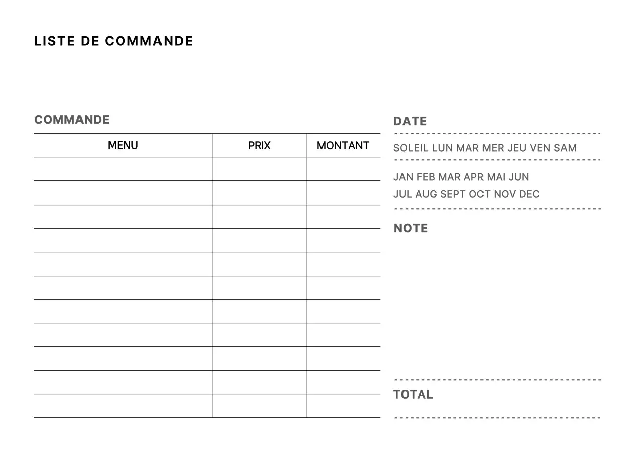 Formulaire de commande simple en blanc et noir