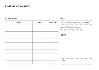 Formulaire de commande simple en blanc et noir