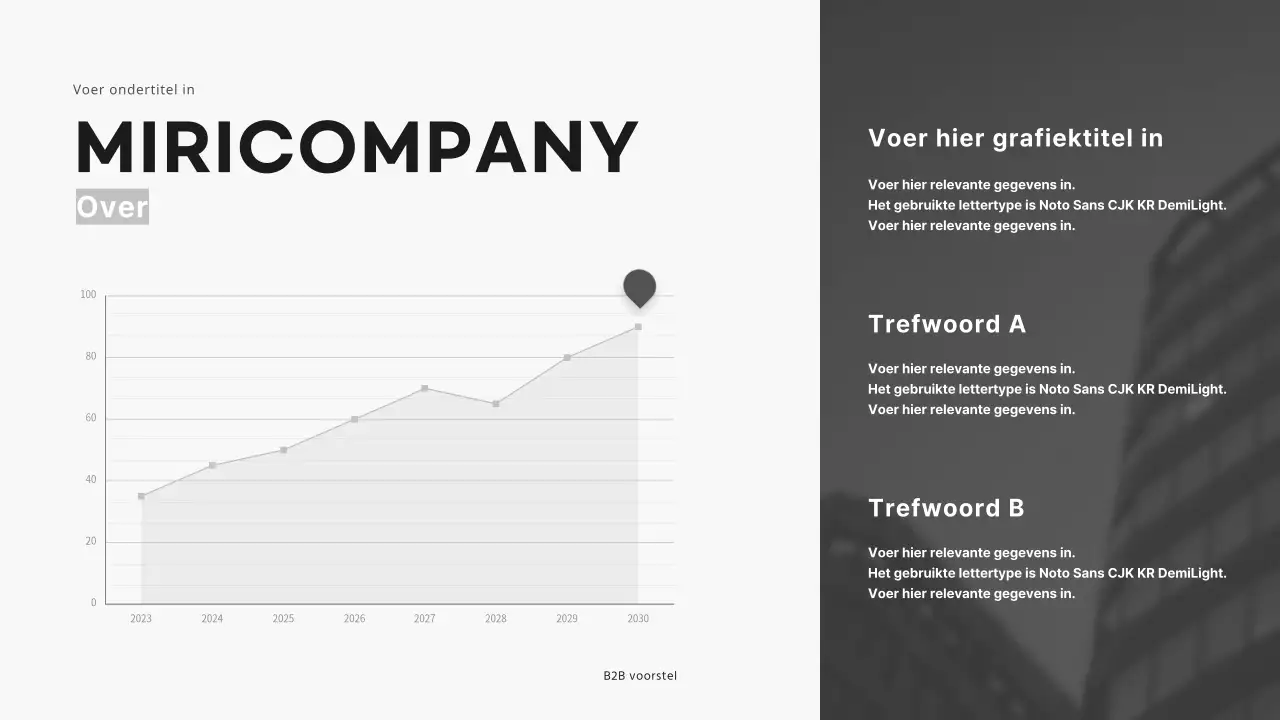 Zakelijke B2B voorstelpresentatie in zwart en grijstinten