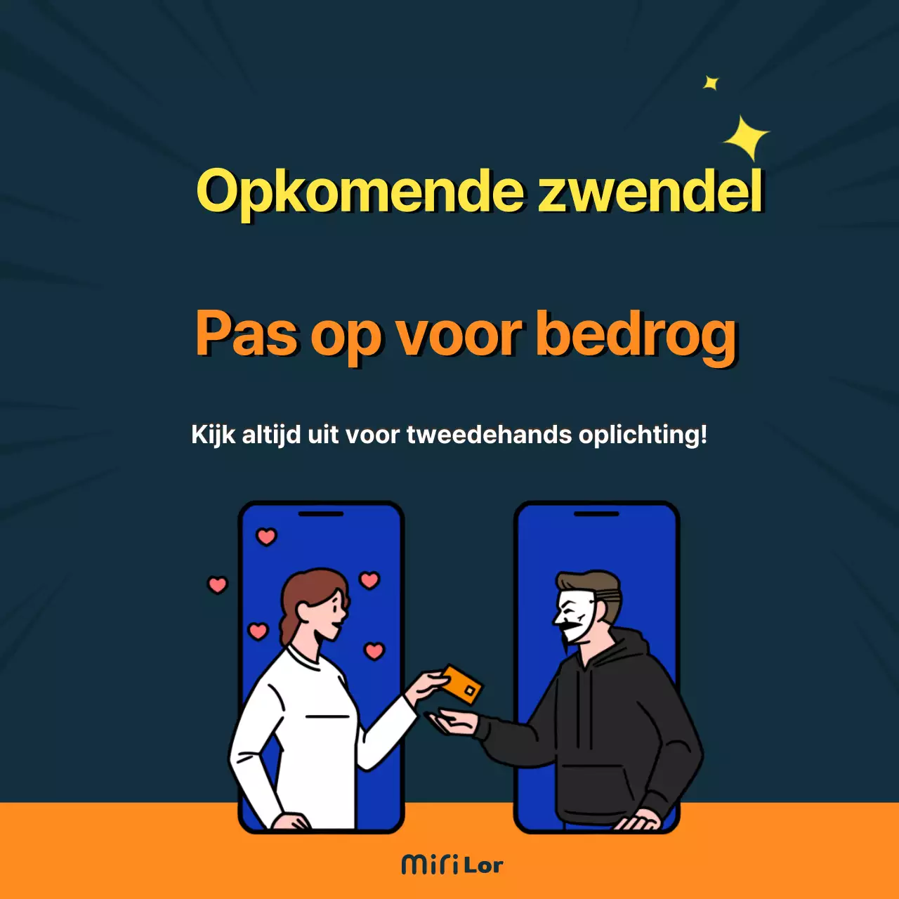 Oranje en marinekleurige tweedehands fraudeTypesCardNieuws