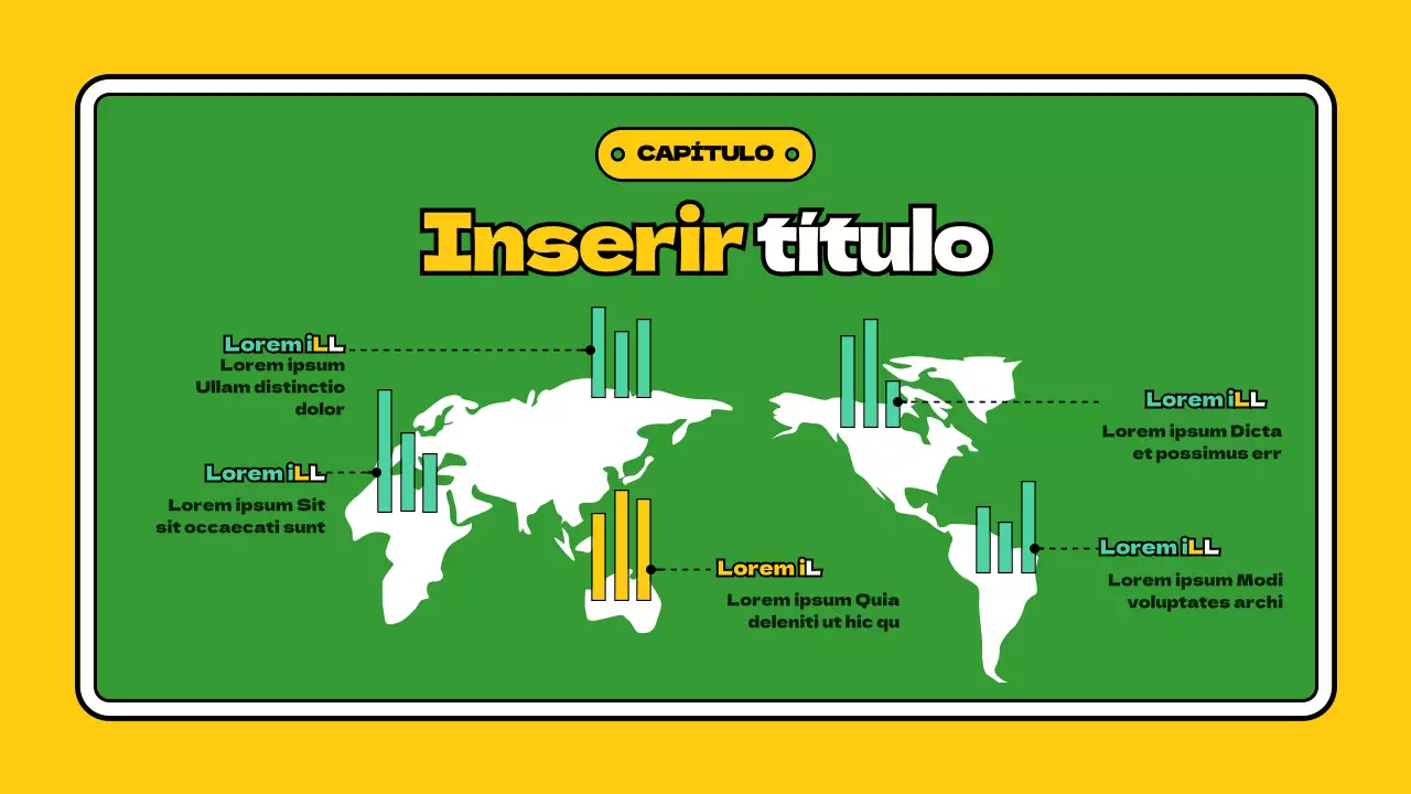 Mapa-mundo amarelo e verde giro infográfico MAP