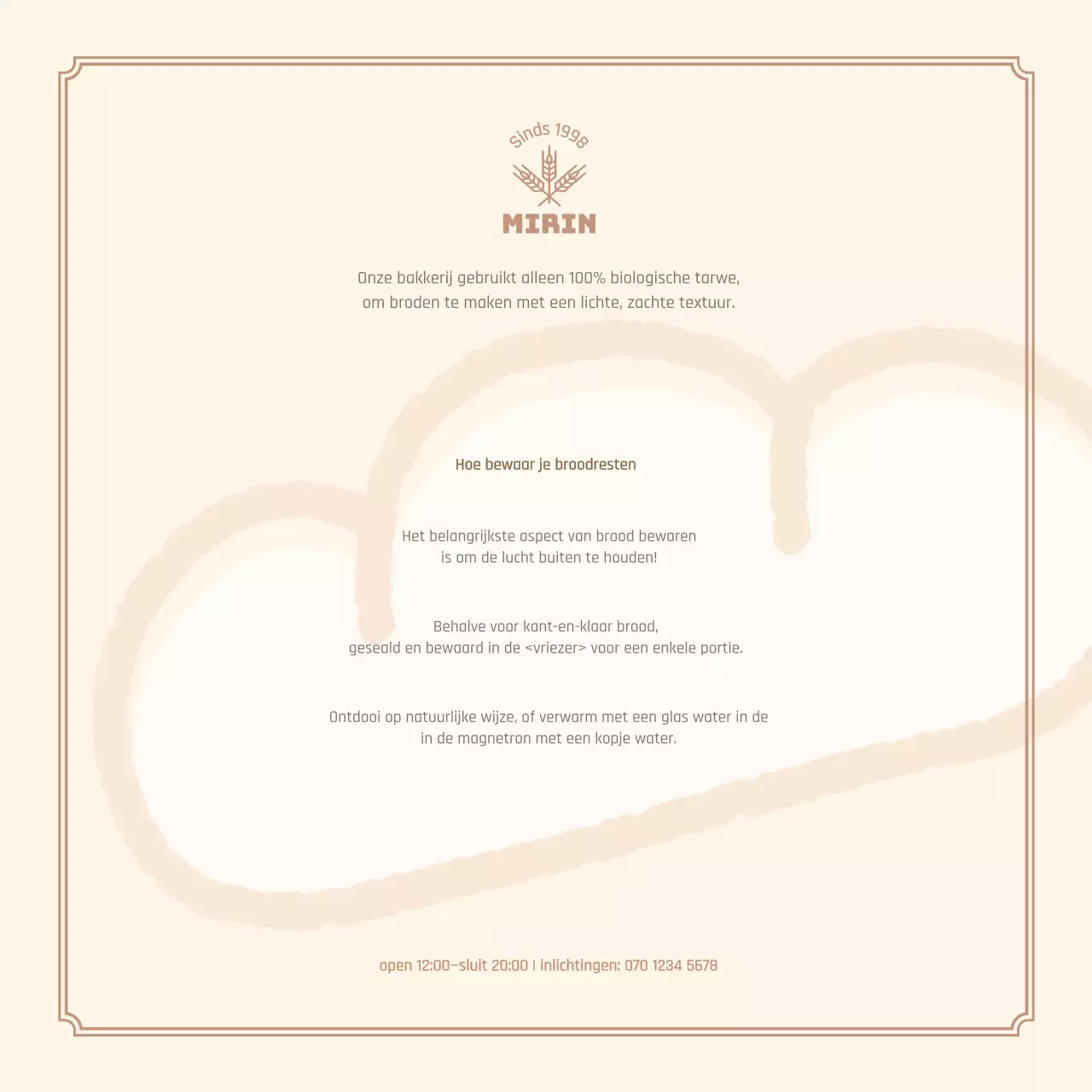 Leuke geïllustreerde bakkerijkaart in lichtbruin