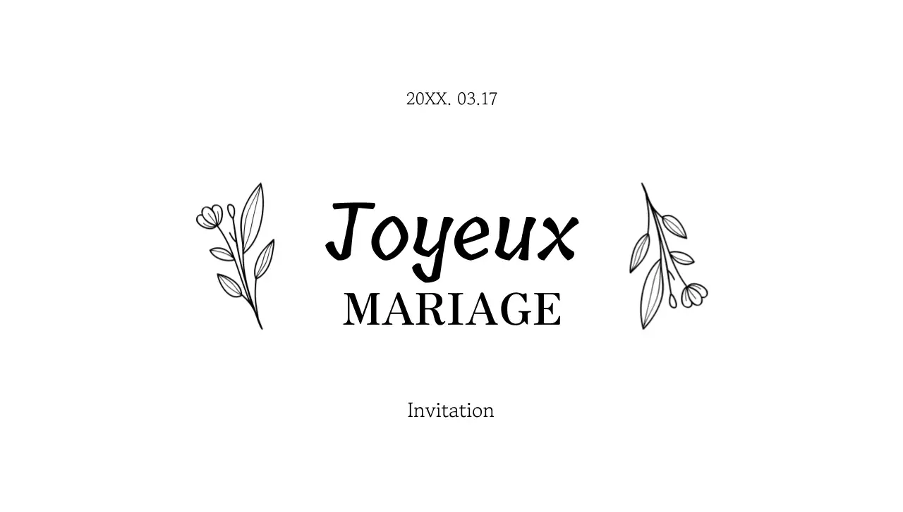 Une enveloppe d'invitation de mariage élégante avec un texte noir et des illustrations florales.