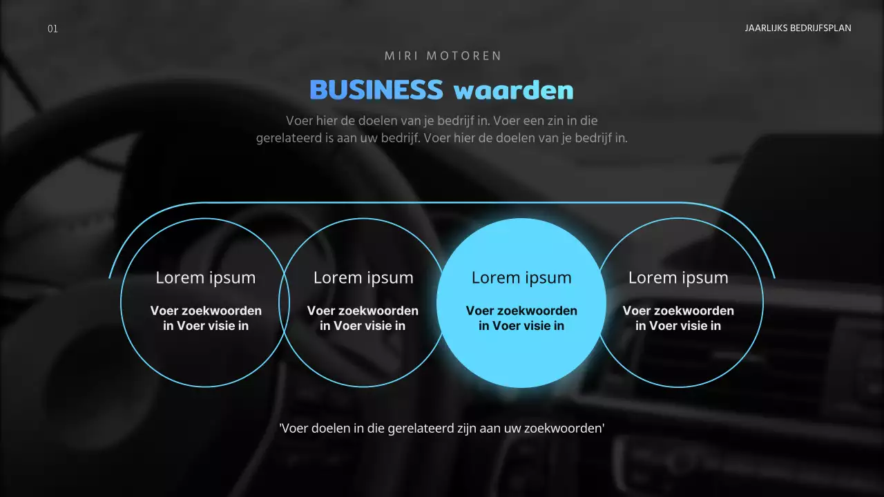 Automotive jaarlijks bedrijfsplan met blauwe en zwarte bewegende graphics concept