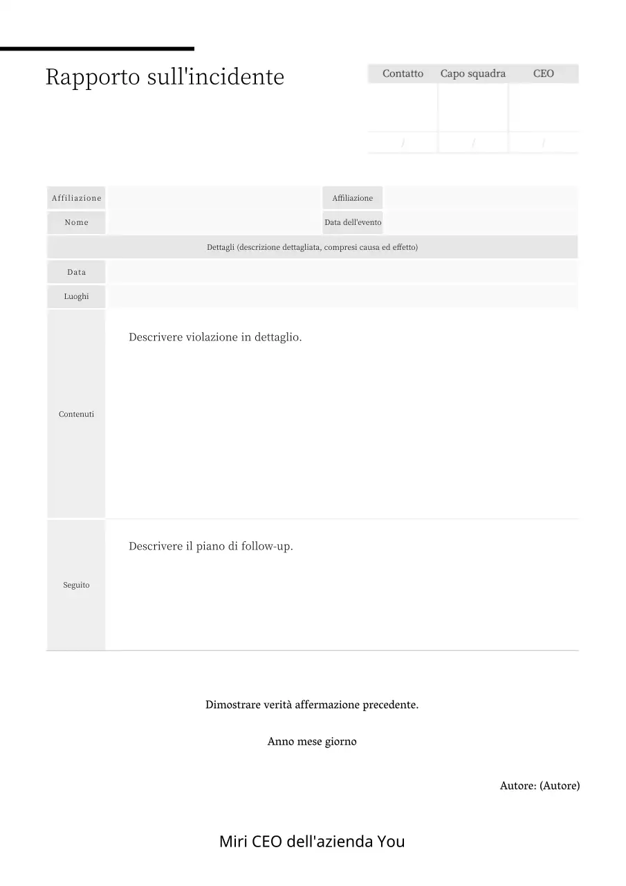 Un modulo di segnalazione dell'incidente in grigio