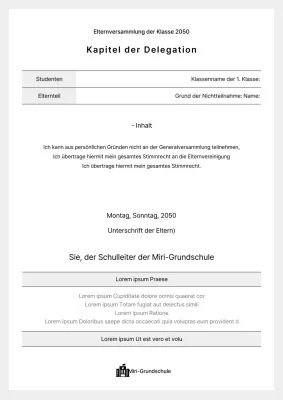 Vollmachtsdokument des elterlichen Leitungsorgans mit grauem Hintergrund