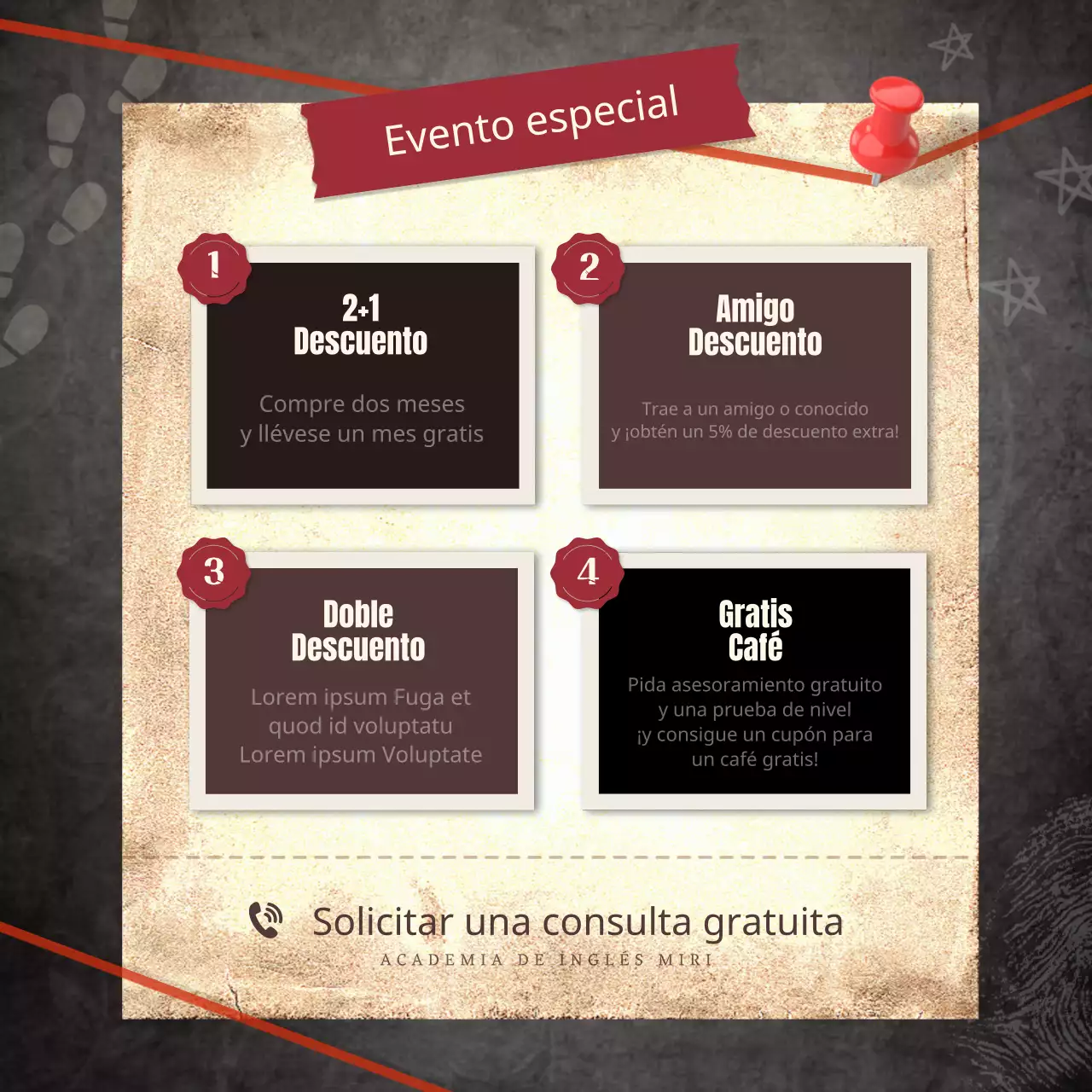 Plantilla de evento escolar en inglés como un diario de eventos oscuro